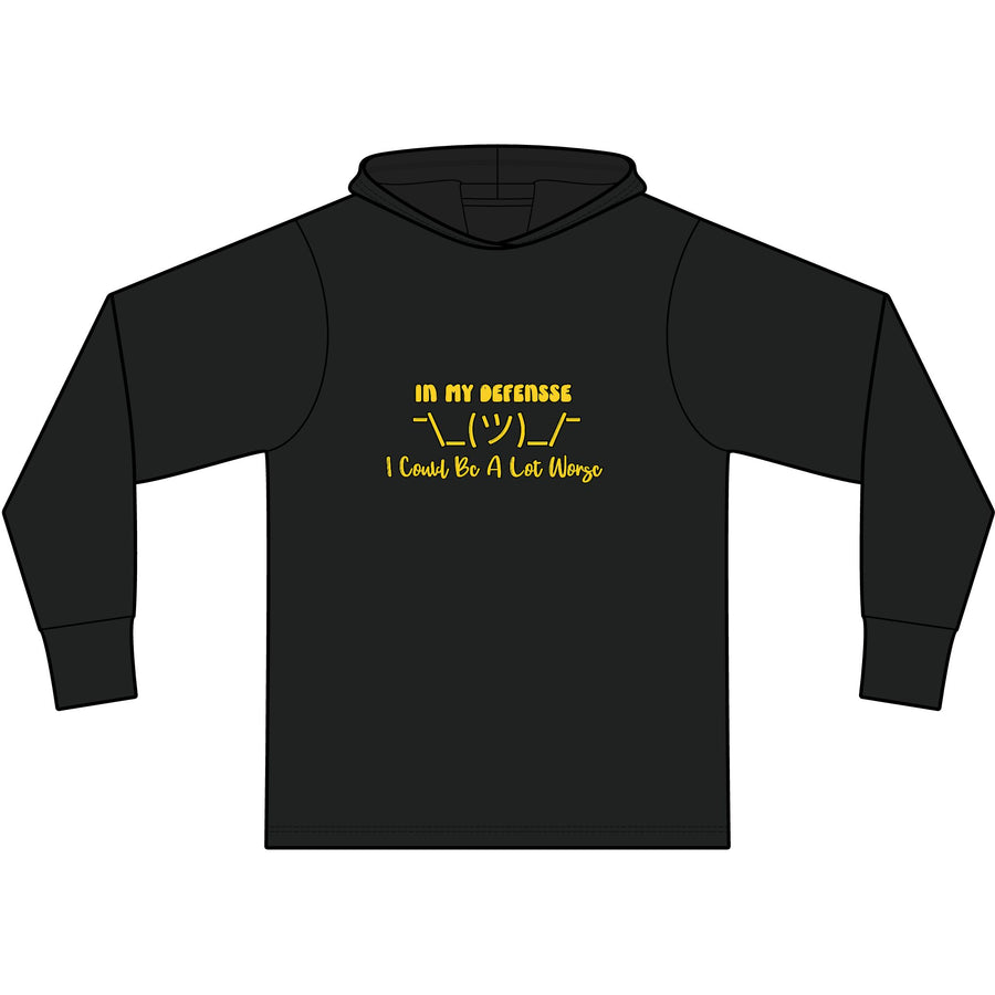 In My Defense... Long Sleeve Hooded T-Shirt