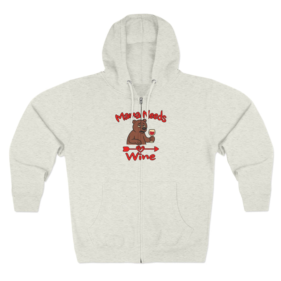 Mama Needs Wine Zip Up Hoodie