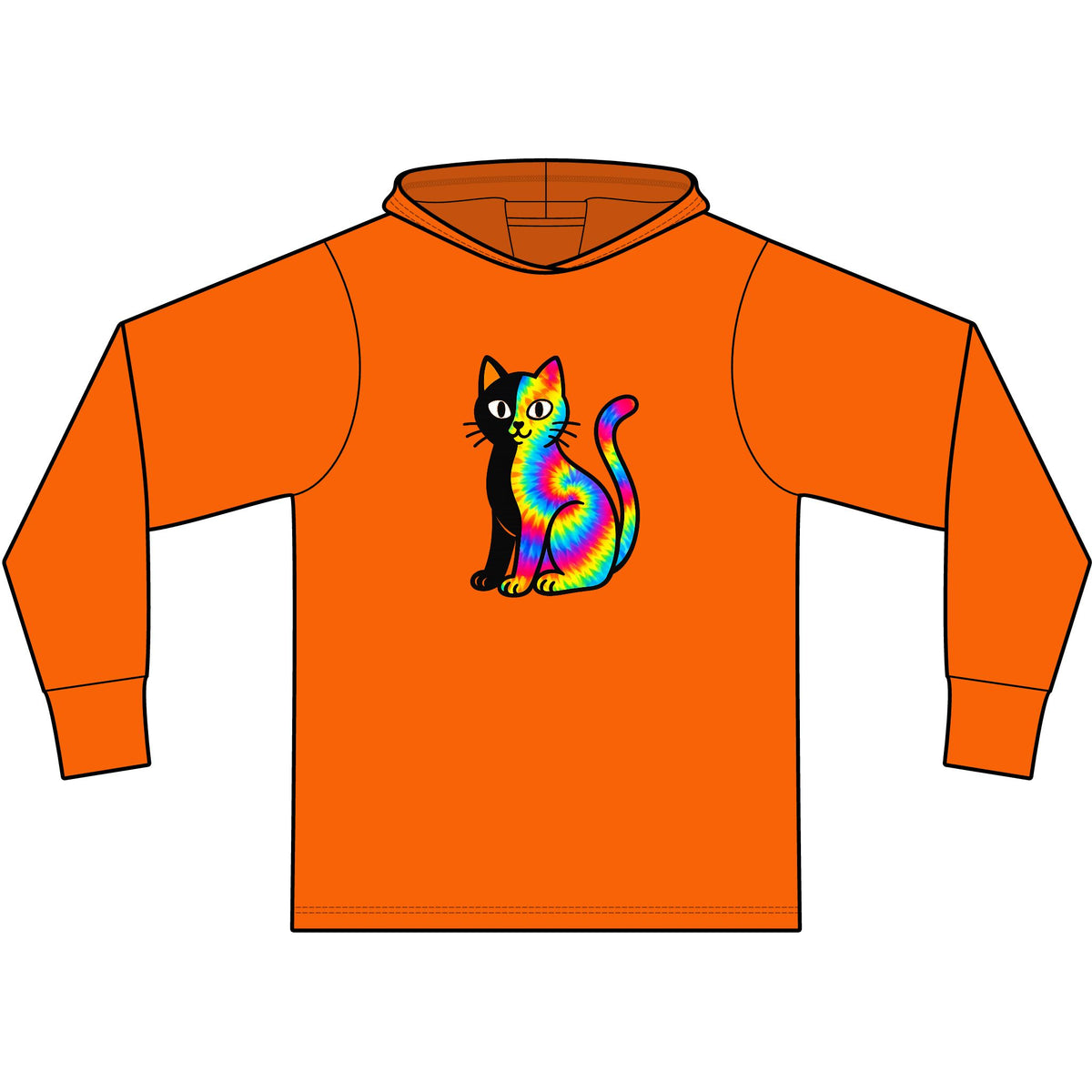 The Black Cat Changing Colors Long Sleeve Hooded T-Shirt
