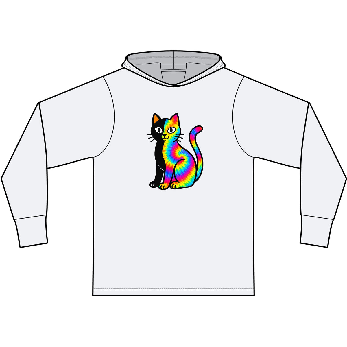 The Black Cat Changing Colors Long Sleeve Hooded T-Shirt
