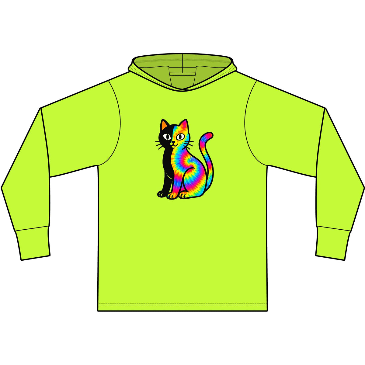 The Black Cat Changing Colors Long Sleeve Hooded T-Shirt