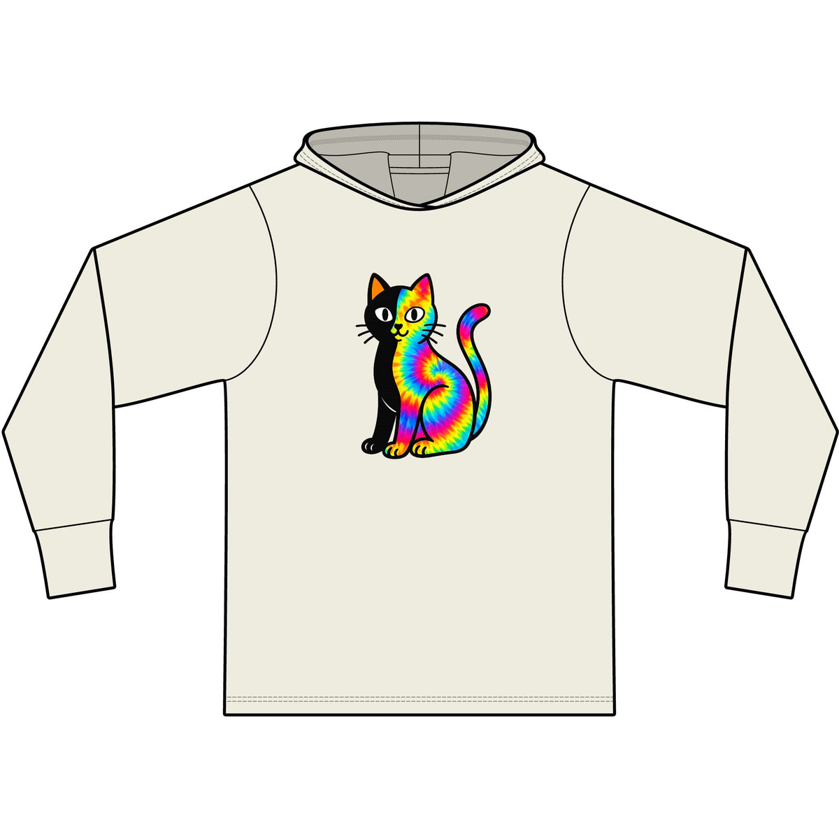 The Black Cat Changing Colors Long Sleeve Hooded T-Shirt
