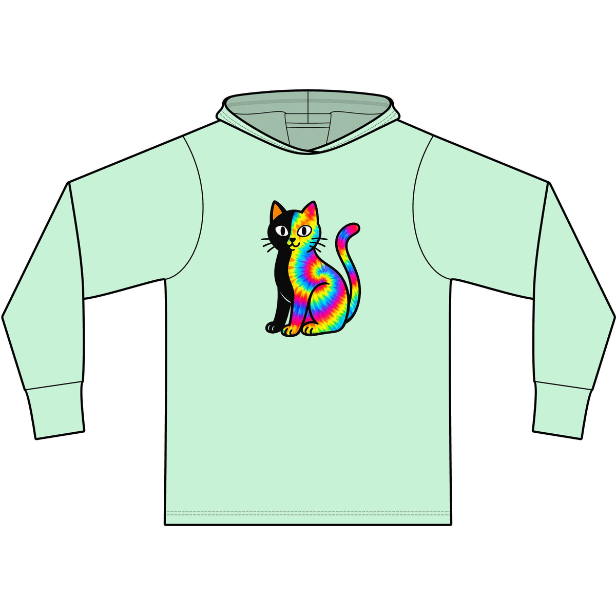 The Black Cat Changing Colors Long Sleeve Hooded T-Shirt