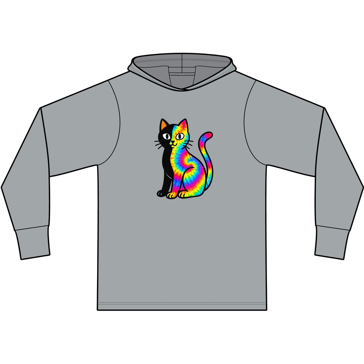The Black Cat Changing Colors Long Sleeve Hooded T-Shirt