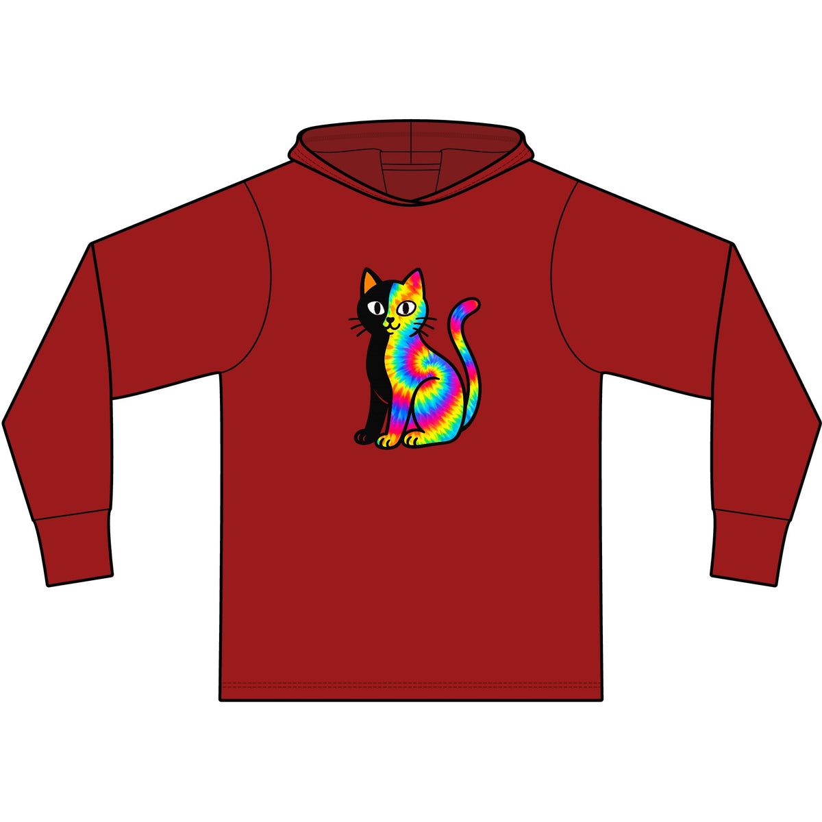 The Black Cat Changing Colors Long Sleeve Hooded T-Shirt