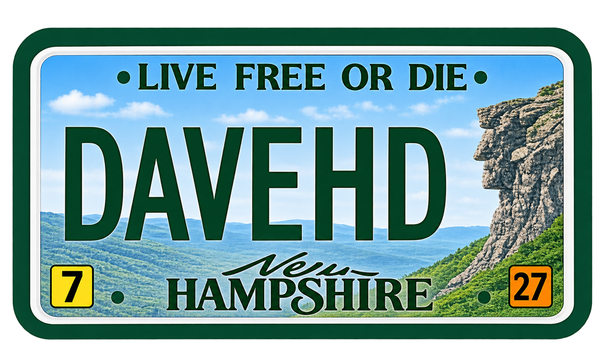New Hampshire DAVEHD Mock License Plate Sticker