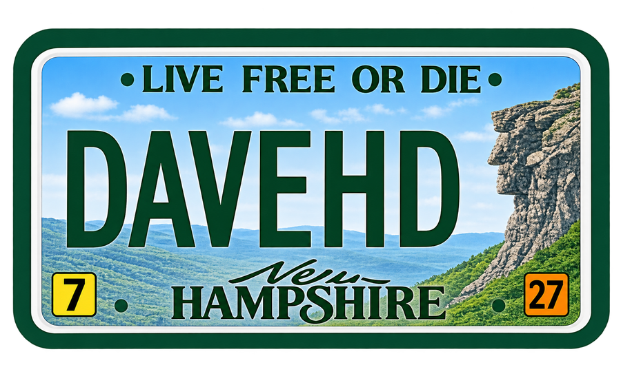 New Hampshire DAVEHD Mock License Plate Sticker